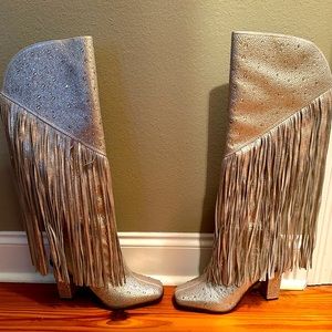 NEW W BOX Jessica Simpson Asire gold rhinestone knee high boots